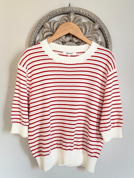 Madewell Sweaters - Madewell Bright Red and Cream Striped Short Sleeve Crew Sweater - M